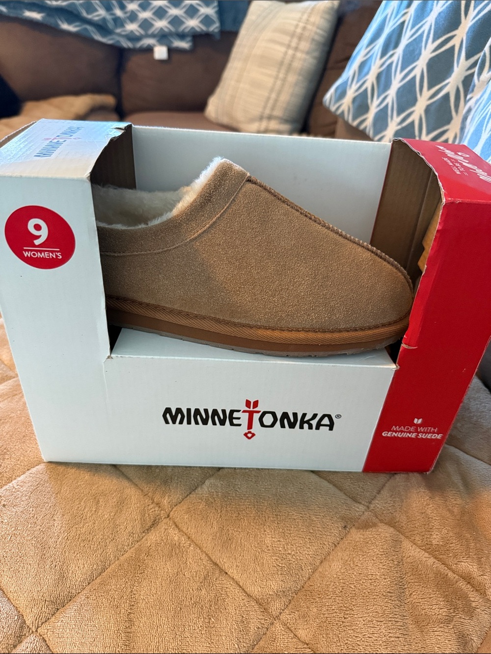 Minnetonka Tan Suede Women's Slip-On Clog Slippers